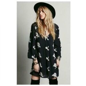 Free People floral embroidered mini swing boho dress S